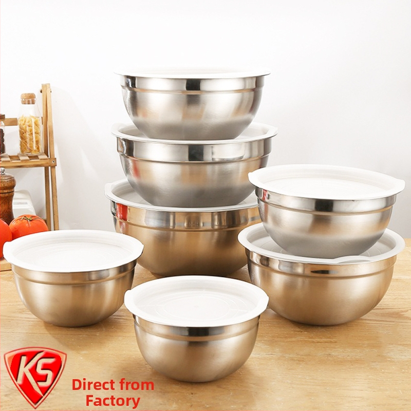 Nehrđava čelična zdjela za mućenje jaja s debelim poklopcem, protuklizna silikonska podloga, mjernom skala, otporna na visoke temperature za pečenje i salate