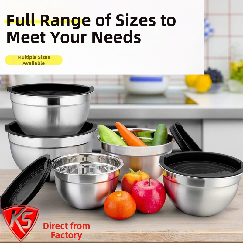 Nehrđava čelična zdjela za mućenje jaja s debelim poklopcem, protuklizna silikonska podloga, mjernom skala, otporna na visoke temperature za pečenje i salate