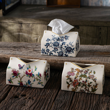 Keramická krabička na vreckovky, štýl nového čínskeho, model M056, na doske, viacúčelová, sada 12 kusov