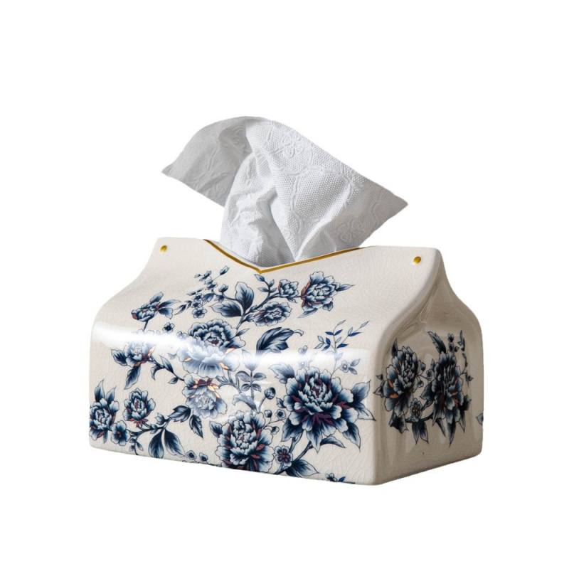 Keramická krabička na vreckovky, štýl nového čínskeho, model M056, na doske, viacúčelová, sada 12 kusov