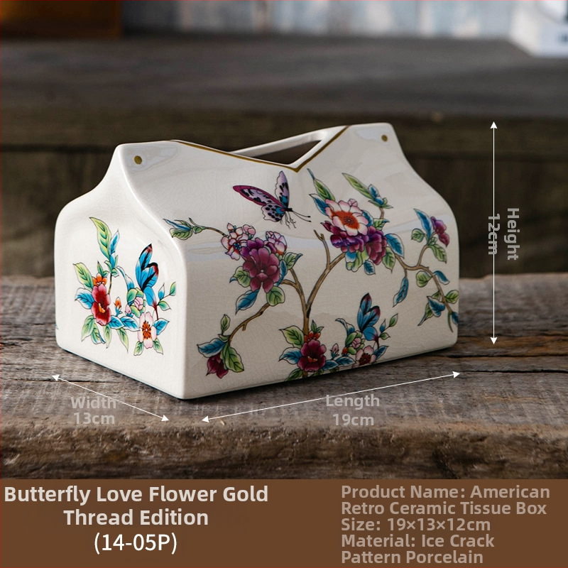 Keramická krabička na vreckovky, štýl nového čínskeho, model M056, na doske, viacúčelová, sada 12 kusov