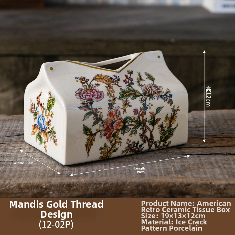 Keramická krabička na vreckovky, štýl nového čínskeho, model M056, na doske, viacúčelová, sada 12 kusov