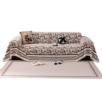 Husă universală pentru canapea, din fleece de bumbac, stil crem, design tip țesătură de protecție, modele: dungi, carouri, geometrice, grilă pătrată