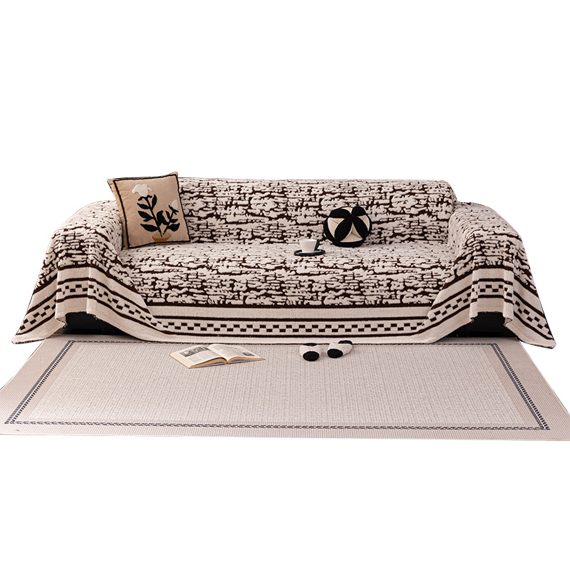 Husă universală pentru canapea, din fleece de bumbac, stil crem, design tip țesătură de protecție, modele: dungi, carouri, geometrice, grilă pătrată