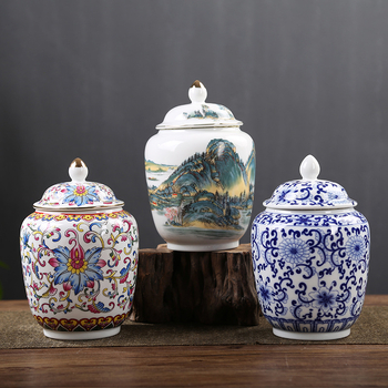 Keramická dóza na čaj s kvetinovým vzorom a vzduchotesným uzáverom, retro lux štýl, Craftsman's Workshop
