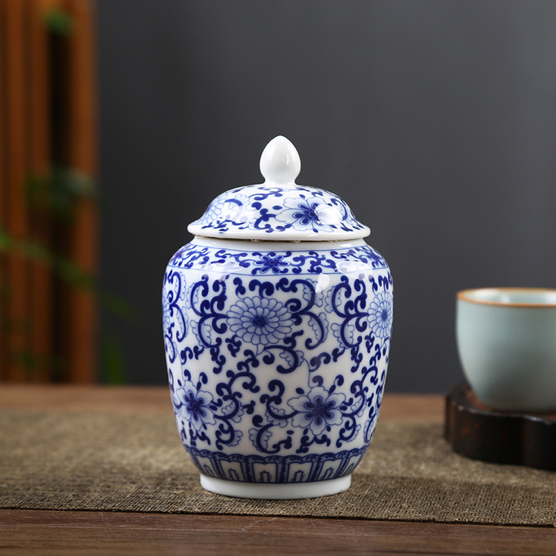 Keramická dóza na čaj s kvetinovým vzorom a vzduchotesným uzáverom, retro lux štýl, Craftsman's Workshop