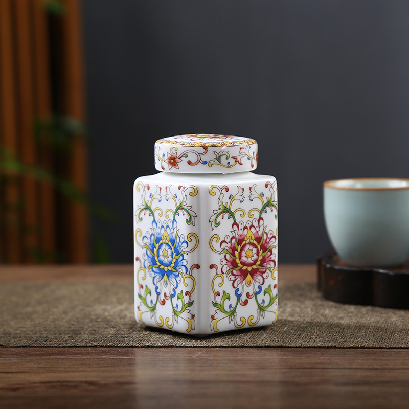 Keramická dóza na čaj s kvetinovým vzorom a vzduchotesným uzáverom, retro lux štýl, Craftsman's Workshop
