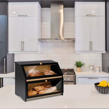 Drevená multifunkčná krabica na chlieb do kuchyne, kapacita 0–5 L, prispôsobenie loga