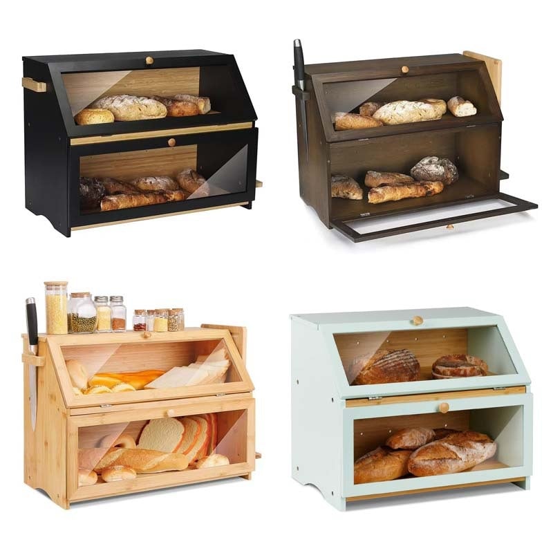 Drevená multifunkčná krabica na chlieb do kuchyne, kapacita 0–5 L, prispôsobenie loga