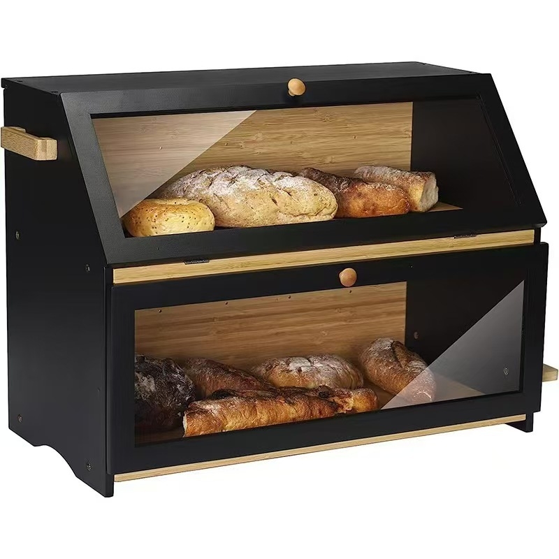 Drevená multifunkčná krabica na chlieb do kuchyne, kapacita 0–5 L, prispôsobenie loga