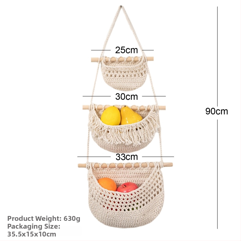 Kuchynský gobelín na zavesenie na uskladnenie ovocia a zeleniny, sieťový vreckový košík, bohémsky štýl, ručne pletený, obdĺžnikový tvar, jednotný vzor, odnímateľný