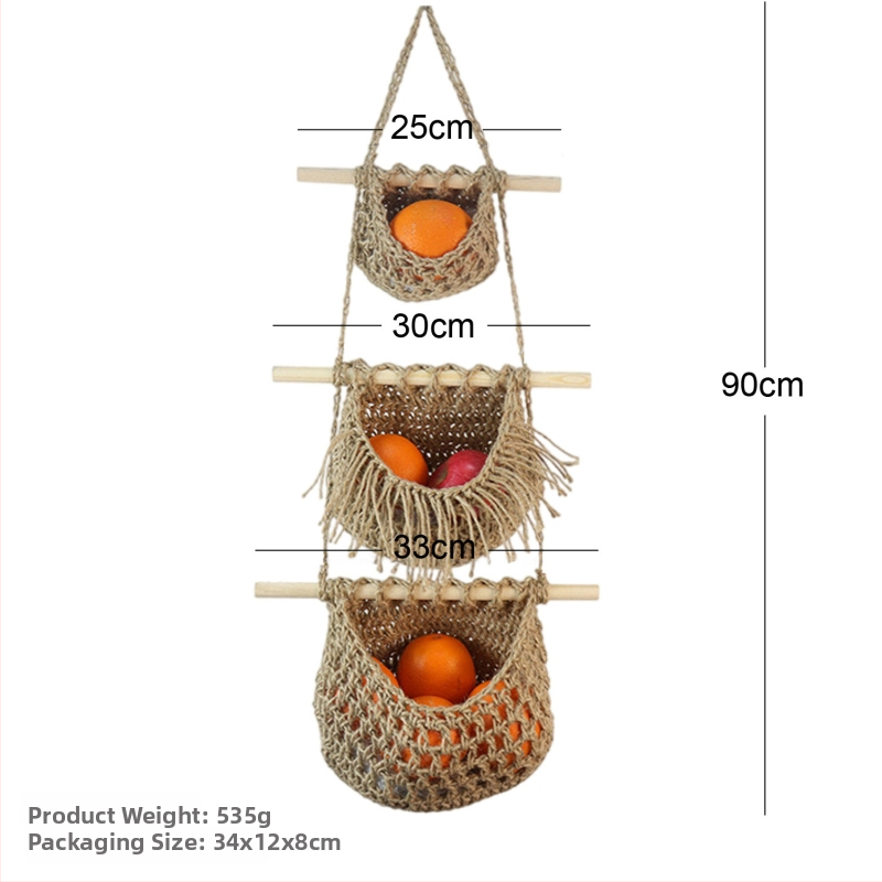 Kuchynský gobelín na zavesenie na uskladnenie ovocia a zeleniny, sieťový vreckový košík, bohémsky štýl, ručne pletený, obdĺžnikový tvar, jednotný vzor, odnímateľný
