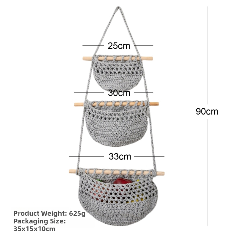 Kuchynský gobelín na zavesenie na uskladnenie ovocia a zeleniny, sieťový vreckový košík, bohémsky štýl, ručne pletený, obdĺžnikový tvar, jednotný vzor, odnímateľný