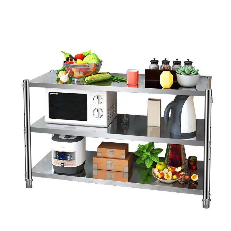 Kuchynský stojan z nehrdzavejúcej ocele na podlahe, multifunkčný stojan pre mikrovlnnú rúru, 4-dielna sada, model 38 trubíc, moderný minimalistický štýl.