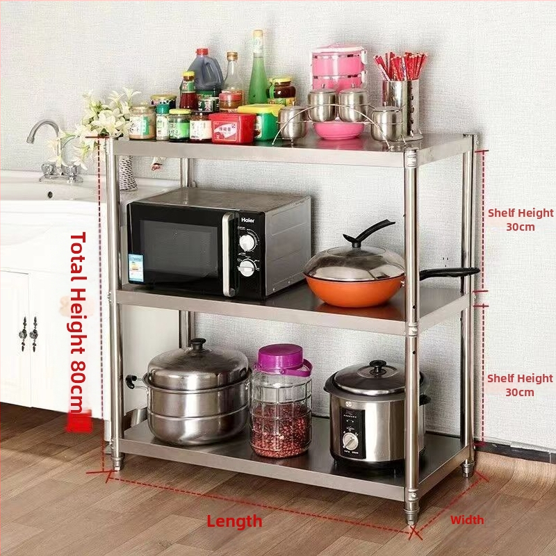 Kuchynský stojan z nehrdzavejúcej ocele na podlahe, multifunkčný stojan pre mikrovlnnú rúru, 4-dielna sada, model 38 trubíc, moderný minimalistický štýl.