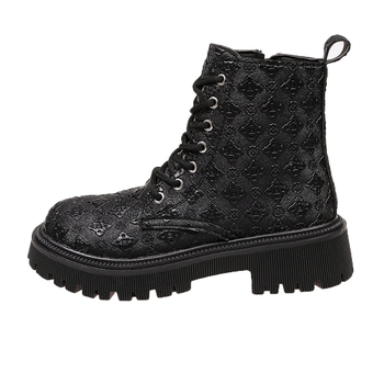 Martin Boots su PU viršutine dalimi, gumos padas, apvalus pirštas, vidutinio kulno aukštis 3–5 cm, žemas dizainas