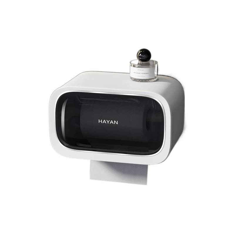Stena montovaný zásobník toaletného papiera s vyťahovacím boxom, moderný minimalistický štýl, model elzjh03, materiály: PET panel/ram, ABS spodný plášť, magnet NdFeB, PVC valec