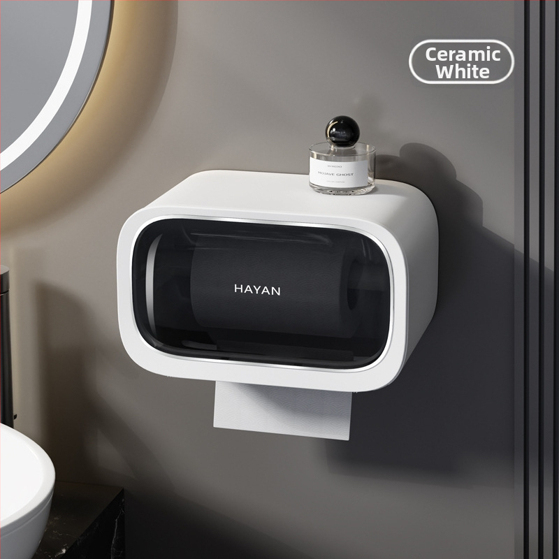 Stena montovaný zásobník toaletného papiera s vyťahovacím boxom, moderný minimalistický štýl, model elzjh03, materiály: PET panel/ram, ABS spodný plášť, magnet NdFeB, PVC valec