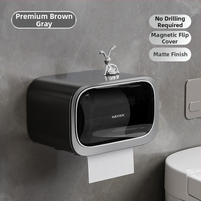 Stena montovaný zásobník toaletného papiera s vyťahovacím boxom, moderný minimalistický štýl, model elzjh03, materiály: PET panel/ram, ABS spodný plášť, magnet NdFeB, PVC valec