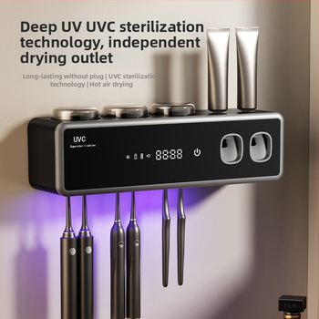 Inteligentný držiak na zubné kefky s UV sterilizáciou, montáž prísavkou, sušenie a skladovanie, plast