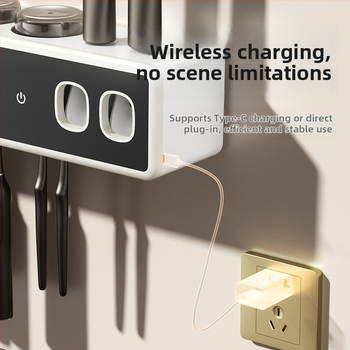 Inteligentný držiak na zubné kefky s UV sterilizáciou, montáž prísavkou, sušenie a skladovanie, plast