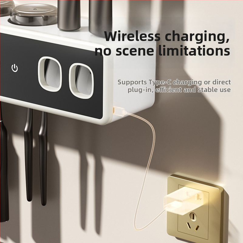 Nutikas UV-desinfitseeriv hambaharjahoidik, imava kummiga alus, kuivatamine ja hoiustamine, plastik