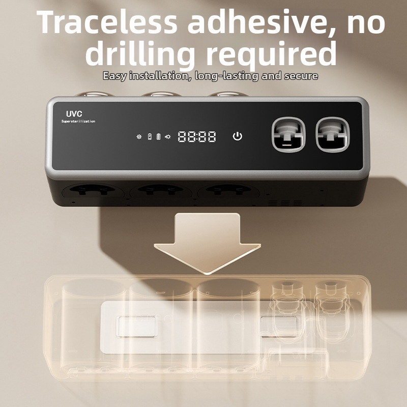 Nutikas UV-desinfitseeriv hambaharjahoidik, imava kummiga alus, kuivatamine ja hoiustamine, plastik