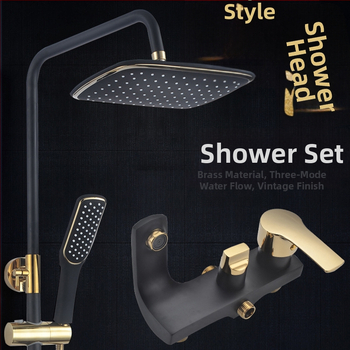 Meďový sprchový set v európskom starožitnom štýle, nástenná montáž, s funkciami postrekovania, sprcha a dážď, povrch s vypaľovaným náterom, prevádzková teplota do 90°C