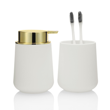 HOME&FUN Sada kúpeľňových doplnkov, 2-dielna, plast, zahŕňa fľašu na lotion a pohár na zubnú kefku, možná personalizácia