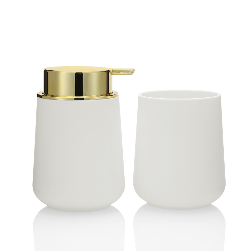 HOME&FUN Sada kúpeľňových doplnkov, 2-dielna, plast, zahŕňa fľašu na lotion a pohár na zubnú kefku, možná personalizácia