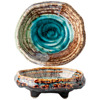 Nepravidelné porcelánové taniere na dezert s vysokým podstavcom, japonský štýl, pripravené na darček, možnosť potlače loga