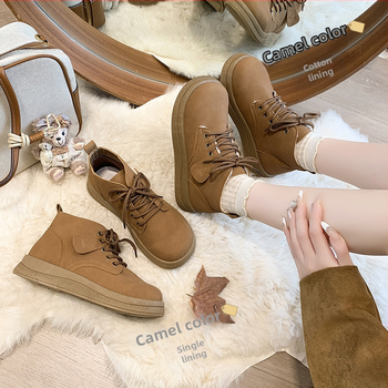 Moteriški Martin batai raišteliniai, retro stilius, Ultra-fiber odos viršus, gumos padas, apvali nosis, fleece įdaila, kulnas 3-5 cm