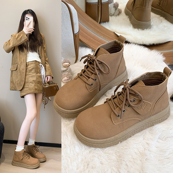 Moteriški Martin batai raišteliniai, retro stilius, Ultra-fiber odos viršus, gumos padas, apvali nosis, fleece įdaila, kulnas 3-5 cm