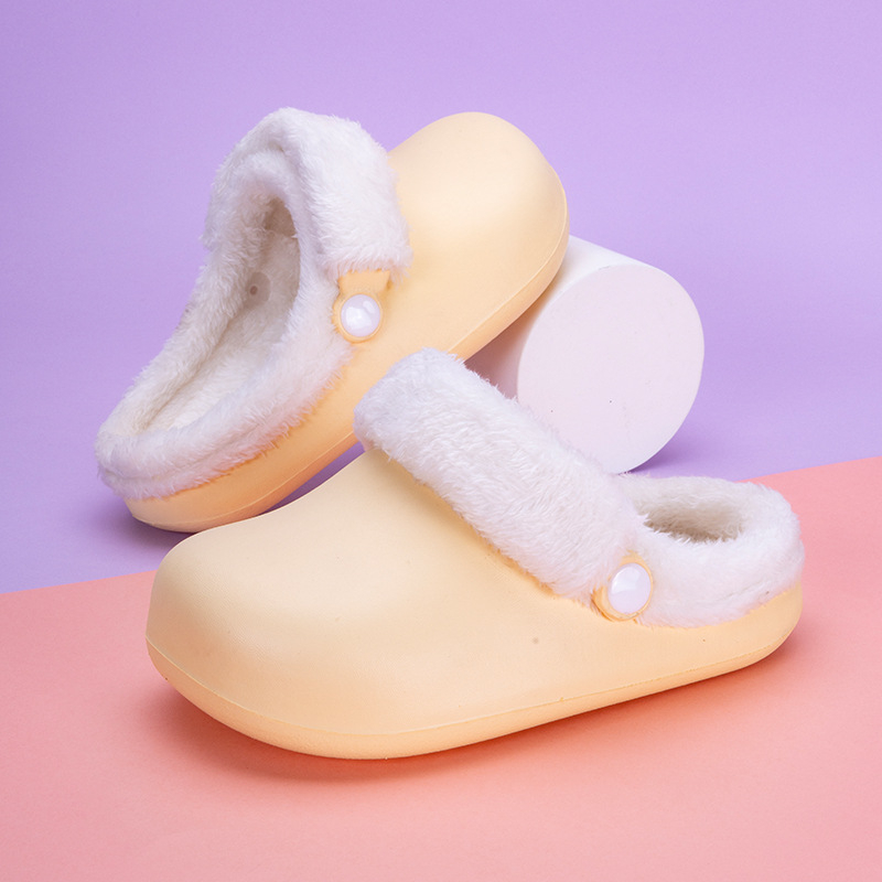 Dječje zimske pamučne papuče – protuklizna EVA potplata, debele tople papuče za kućnu upotrebu s Velcro zatvaračem, unisex, uzrast 4–16 godina