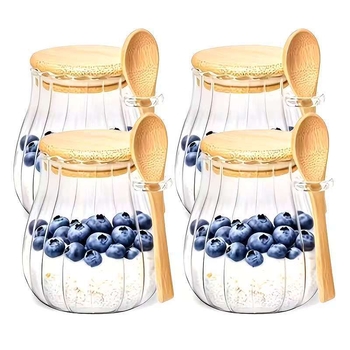 Sklenená nádoba na uskladnenie so drevenou lyžicou, guľatá, hermetický uzáver, viaceré objemy