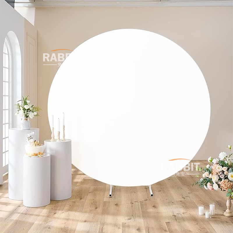 Svadobný kruhový backdrop s kovovým rámom a 190 g látkou, tlačiteľná dekorácia
