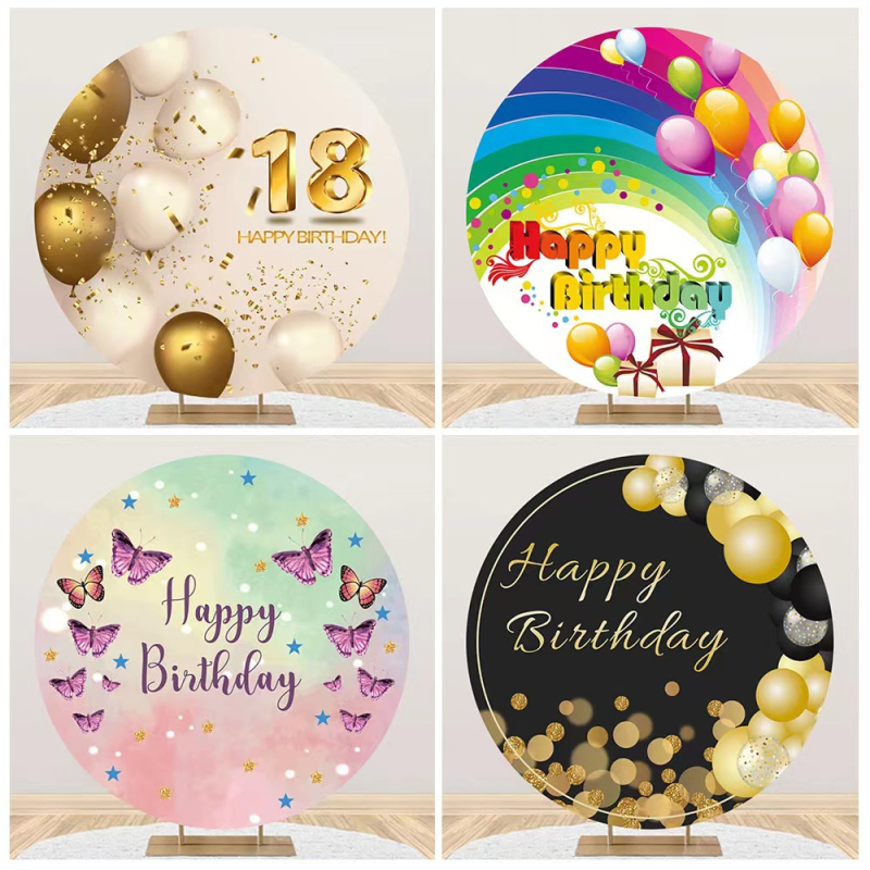 Svadobný kruhový backdrop s kovovým rámom a 190 g látkou, tlačiteľná dekorácia