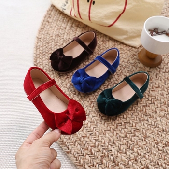 Dječje velur Mary Jane cipele, retro britanski stil, Velcro kopčanje, Ultra-fiber gornji dio, gumeni potplat, niski profil