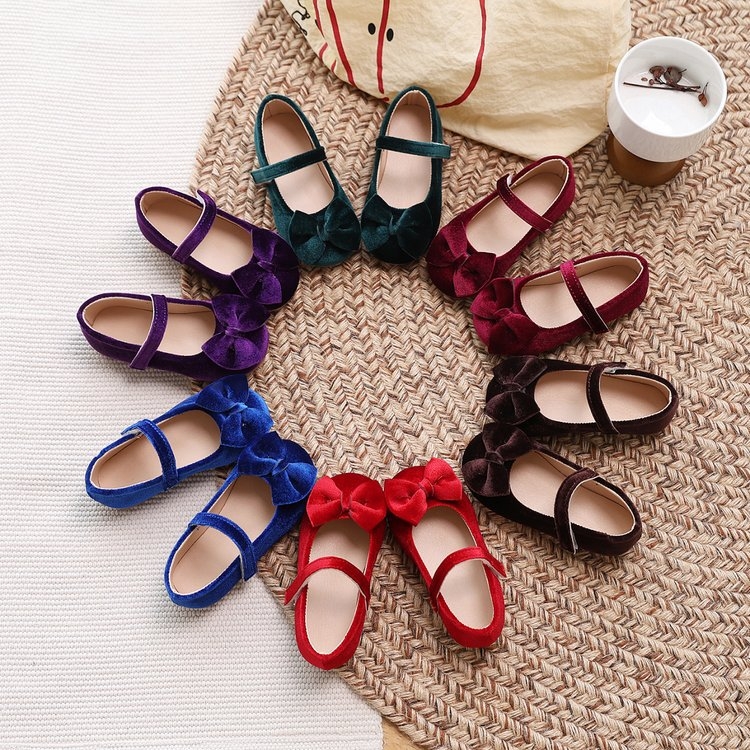 Dječje velur Mary Jane cipele, retro britanski stil, Velcro kopčanje, Ultra-fiber gornji dio, gumeni potplat, niski profil