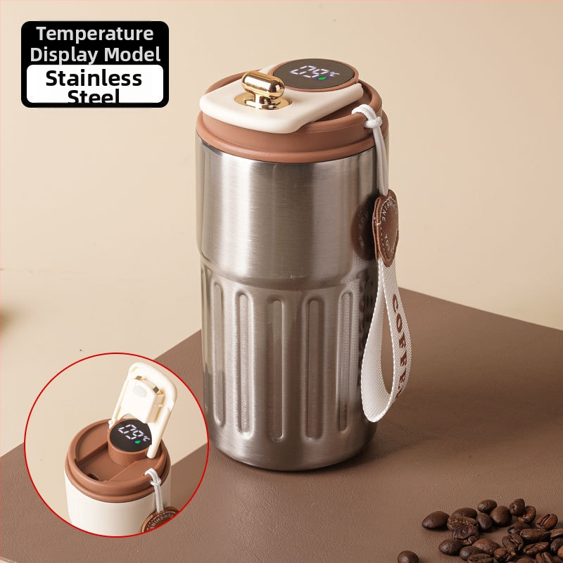 Termoska na kávu so smart senzorom teploty, vakuová izolácia, vnútorný 316 nerezovej ocele, prenosná so šnúrkou