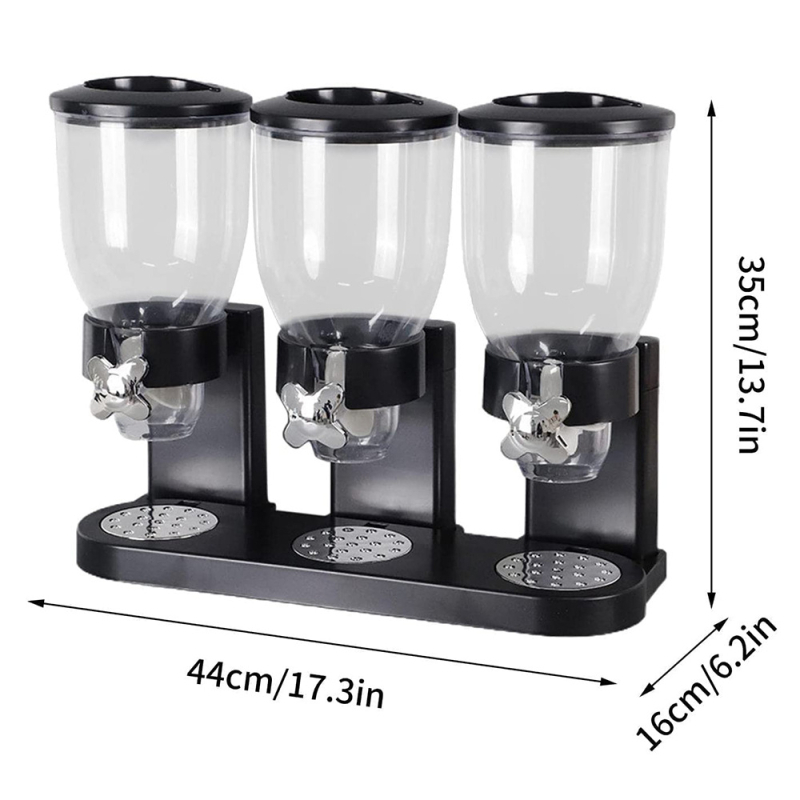 Dávkovač cereálií s tromi komorami, guľatý tvar, hliník 3004, kapacita 1–2 L, moderný minimalistický štýl, potlač loga, prispôsobenie k dispozícii