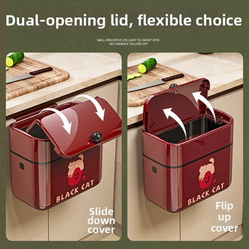 Nástenný štvorcový odpadkový kôš, 5L, plast, s výkyvným vrchnákom, domáce použitie