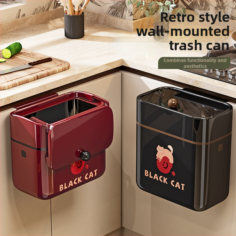 Nástenný štvorcový odpadkový kôš, 5L, plast, s výkyvným vrchnákom, domáce použitie