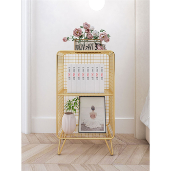 Kovový nočný stolík s mrežovým úložným priestorom pre spálňu, vrchný diel zo bridlice – multifunkčné, vyžaduje zostavenie