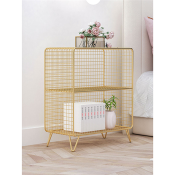 Kovový nočný stolík s mrežovým úložným priestorom pre spálňu, vrchný diel zo bridlice – multifunkčné, vyžaduje zostavenie