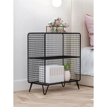 Kovový nočný stolík s mrežovým úložným priestorom pre spálňu, vrchný diel zo bridlice – multifunkčné, vyžaduje zostavenie