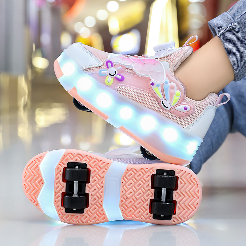 Dječje rolice u Heelys stilu s četiri kotača, gornji dio od mrežaste tkanine, gumena potplata, prozračne, okretna kopča