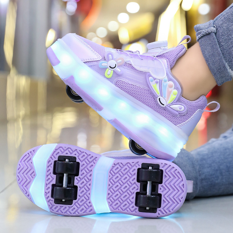 Dječje rolice u Heelys stilu s četiri kotača, gornji dio od mrežaste tkanine, gumena potplata, prozračne, okretna kopča