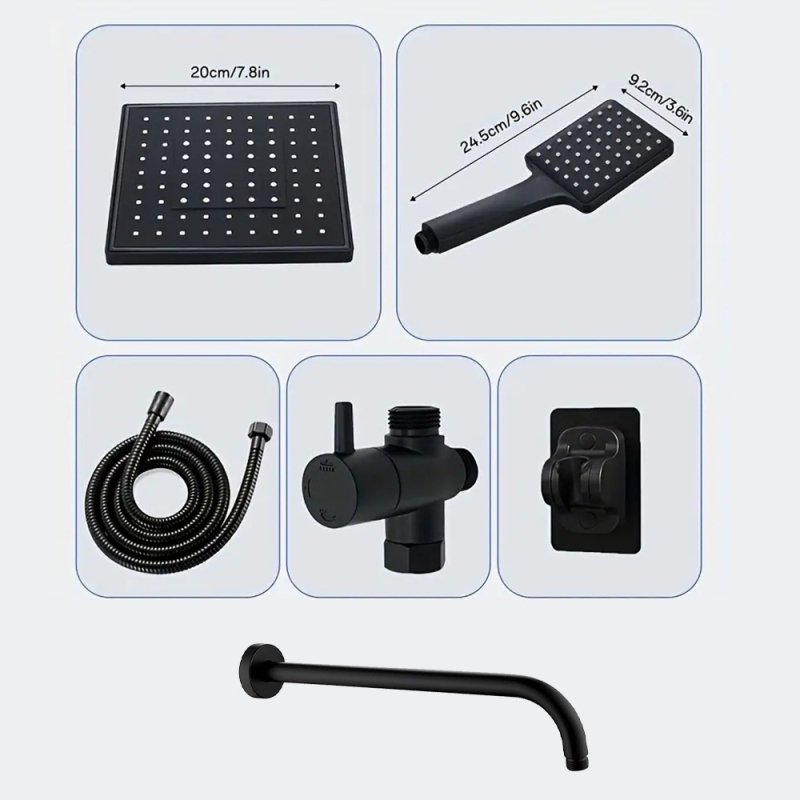 Set sprchovej hlavice s ručnou sprchou, dažďová sprcha, posilnenie tlaku, plast, model 0021