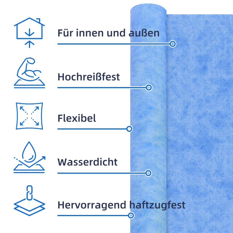 Kúpeľňová vodeodolná membránová podložka, vrstvený materiál v rolovej forme, jadro z polypropylénových vlákien